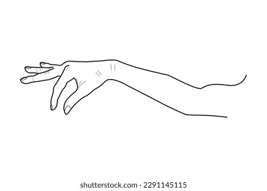 Mano sosteniendo o escogiendo algo. Ilustración vectorial de tracción de línea.