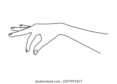 Hand holding or picking something. Line draw vector illustration.