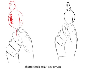Hand holding a piece of candy in a wrapper, vector illustration