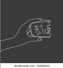 Hand holding a piece of cheese, vector illustration design. Hands collection.