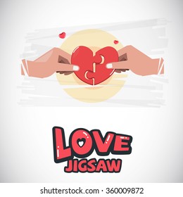 hand holding piece of jigsaw. love concept - vector illustration