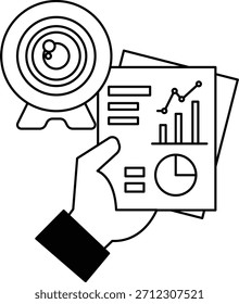 A hand holding a piece of paper with a camera in the background. The camera is a symbol of recording and capturing moments