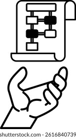 A hand is holding a piece of paper with a diagram on it