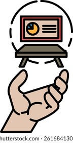A hand is holding a piece of paper that has a pie chart on it. The pie chart is divided into four sections, with the largest section taking up the most space