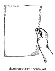 hand holding a piece of paper vector. hand drawing