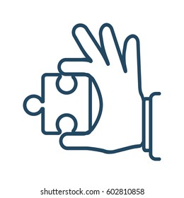 Hand Holding a Piece of Puzzle vector icon in meaning Finding Solution