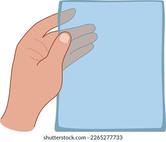 A hand holding a piece of a transparent material. Isolated objects. For various graphics design projects, manual, posters and digital realm.