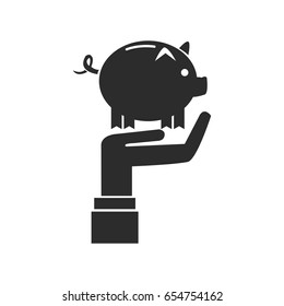 hand holding piggy banking saving icon