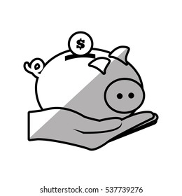 hand holding piggy coins money safe shadow vector illustration eps 10