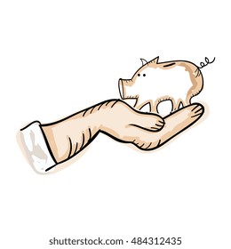 hand holding a piggy money box