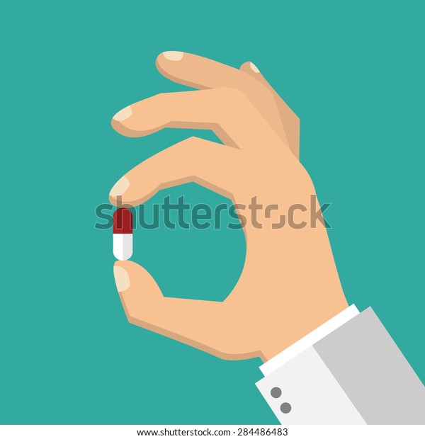 Hand Holding Pill Flat Style Stock Vector (Royalty Free) 284486483