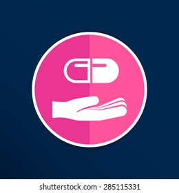 hand holding pill tablet sign symbol medicine health icon.