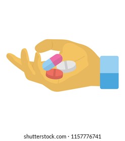 
Hand holding pills, capsules for dosage or medicine intake 
