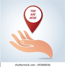 hand holding pin location icon vector design 