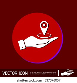 hand holding a pin location on the map. local pin