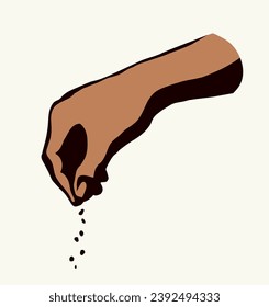 A hand is holding a pinch of salt. Vector drawing