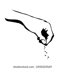 A hand is holding a pinch of salt. Vector drawing