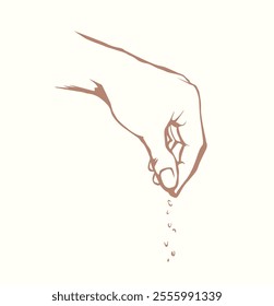 A hand is holding a pinch of salt. Vector drawing