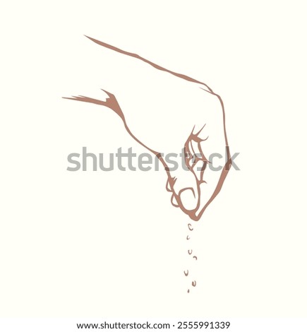 A hand is holding a pinch of salt. Vector drawing