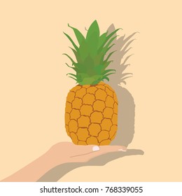 Hand holding a pineapple, vector illustration design. Hands collection.