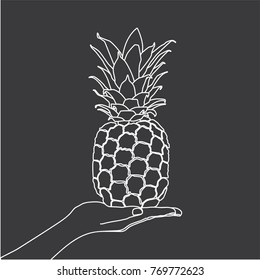 Hand holding a pineapple, vector illustration design. Hands collection.