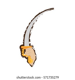 hand holding pirate saber steel cutlass doodle vector illustration eps 10