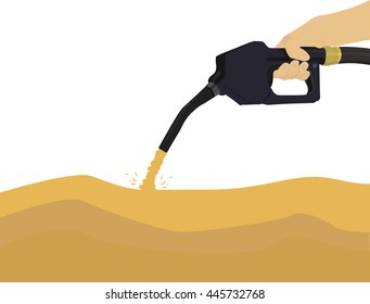 the hand is holding pistol from which is flowing the fuel