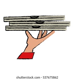 hand holding pizza box delivery sketch
