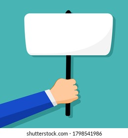 hand holding placard for banner design. Billboard design. protest caption. Vector illustration