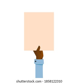 Hand holding placard design illustration isolated on white background