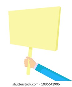 Hand holding placard with empty space for text,  isolated on transparent  background