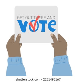 Händlerplakat mit Hinausgehen und Abstimmungstext. Präsidentschaftswahl 2024 in den USA Politischer Wahlkampf. Vektorgrafik