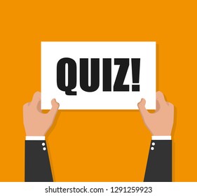 Hand holding placard with quiz vector illustration