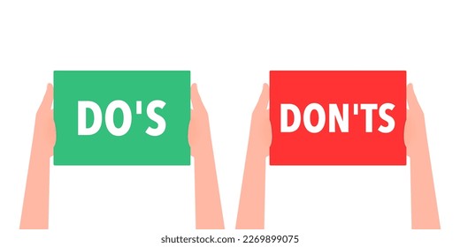 Hand holding placard with space for text dos donts