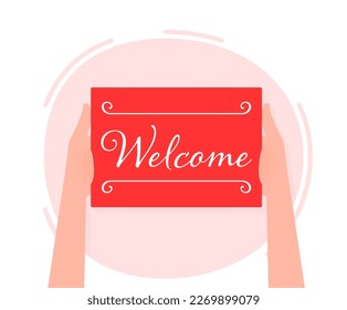 Cartel de la mano con espacio para el texto Bienvenida