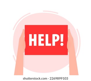 Hand holding placard with space for text Help