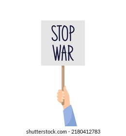 Hand halten Plakat Stopp War. Demonstrations- und Protestkonzept. Vektorgrafik