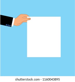 Hand holding a plain white sheet of paper. vector