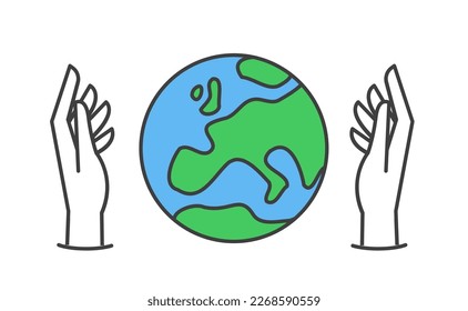 Hand holding planet earth, linear vector icon. Save the planet. Earth day symbol. World Environment Conservation.