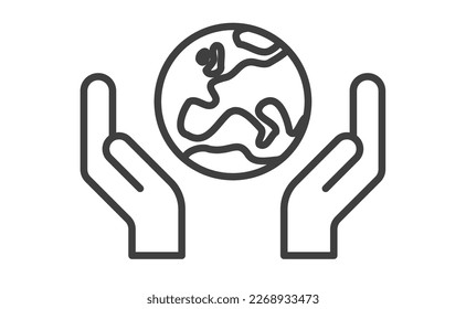 Hand holding planet earth, linear vector icon. Save the planet. Earth day symbol. World Environment Conservation.