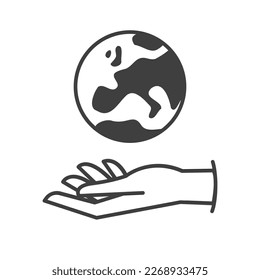 Hand holding planet earth, linear vector icon. Save the planet. Earth day symbol. World Environment Conservation.