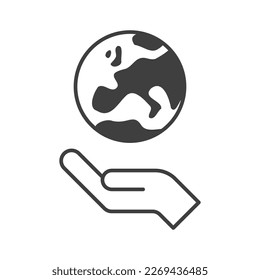 Hand holding planet earth, linear vector icon. Save the planet. Earth day symbol. World Environment Conservation.