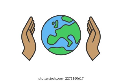 Hand holding planet earth, linear vector icon. Save the planet. Earth day symbol. World Environment Conservation.