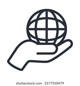 hand holding planet earth linear icon