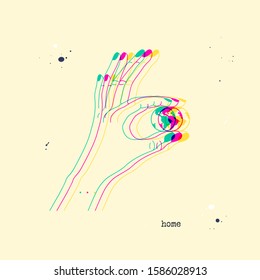 Hand holding planet Earth. Save the world, environment pollution or World Earth Day concept in 3D stereo effect. Stereoscopic vector glitch illustration for poster or print design