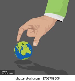 Hand holding planet Earth. Vector Illustration.