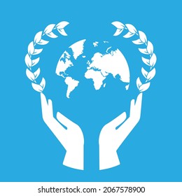 hand holding planet icon, nature protection, vector illustration