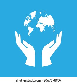 hand holding planet icon, nature protection, vector illustration