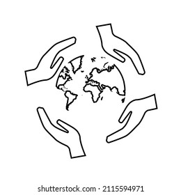 hand holding planet icon, nature protection, vector illustration
