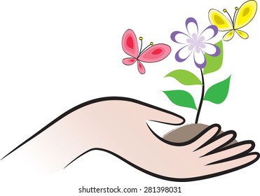 hand holding a plant